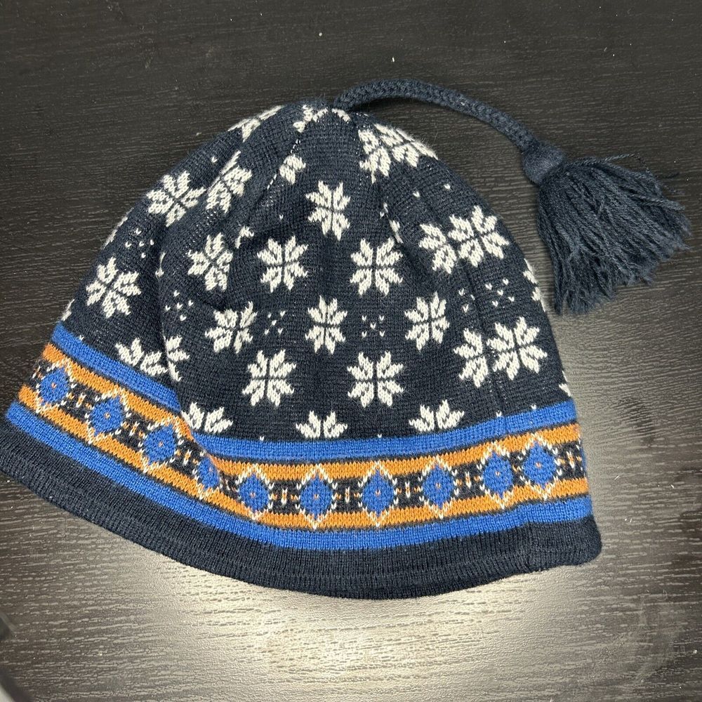 LL BEAN kids Sz M Knit Beanie Hat Acrylic Knit Shell Fleece Lined